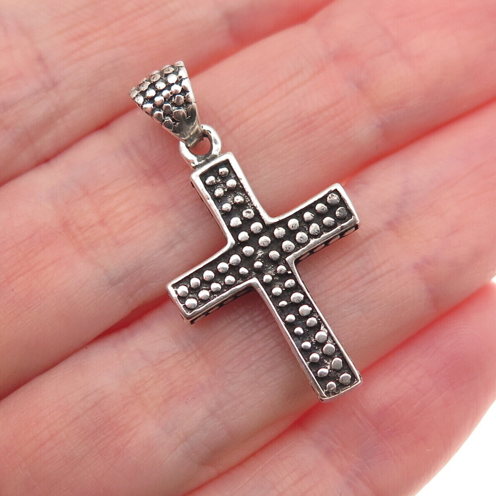 925 Sterling Silver Vintage Granulated Cross Oxidized Charm Pendant